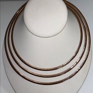 Vintage Design Bronzo Italia 3 Row Rose Gold Plated Statement Collar Necklace